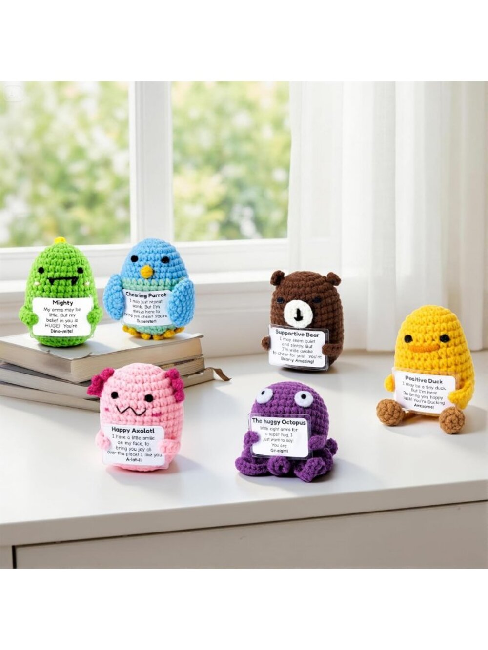 6 Pcs Positive Crochet Animal Plushies - Emotional Support Stuffed Toys for - Picture 8 of 9